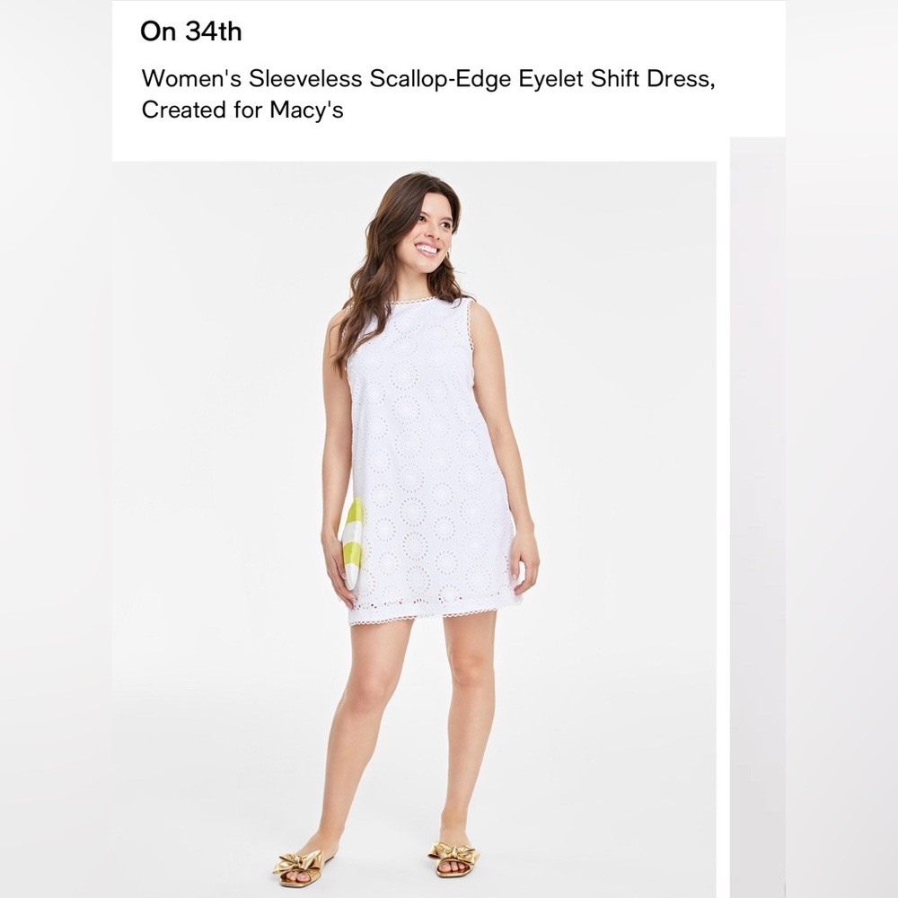 On 34th Women's Sleeveless Scallop-Edge Eyelet Shift Dress